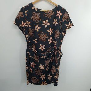 Jacqueline Ferror floral knee length faux wrap short sleeve dress 14P